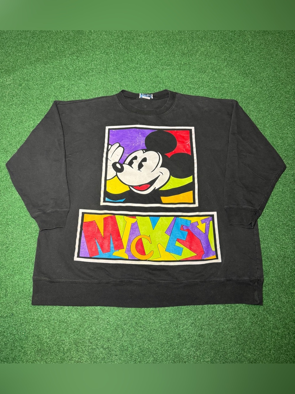 Mickey Mouse Abstract Art Sweatshirt Vintage 90s Jacques Moret Black Boxy XL